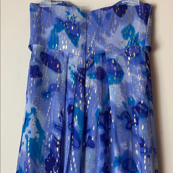 Blue & Gold Strapless Dress - Picture 7 of 8